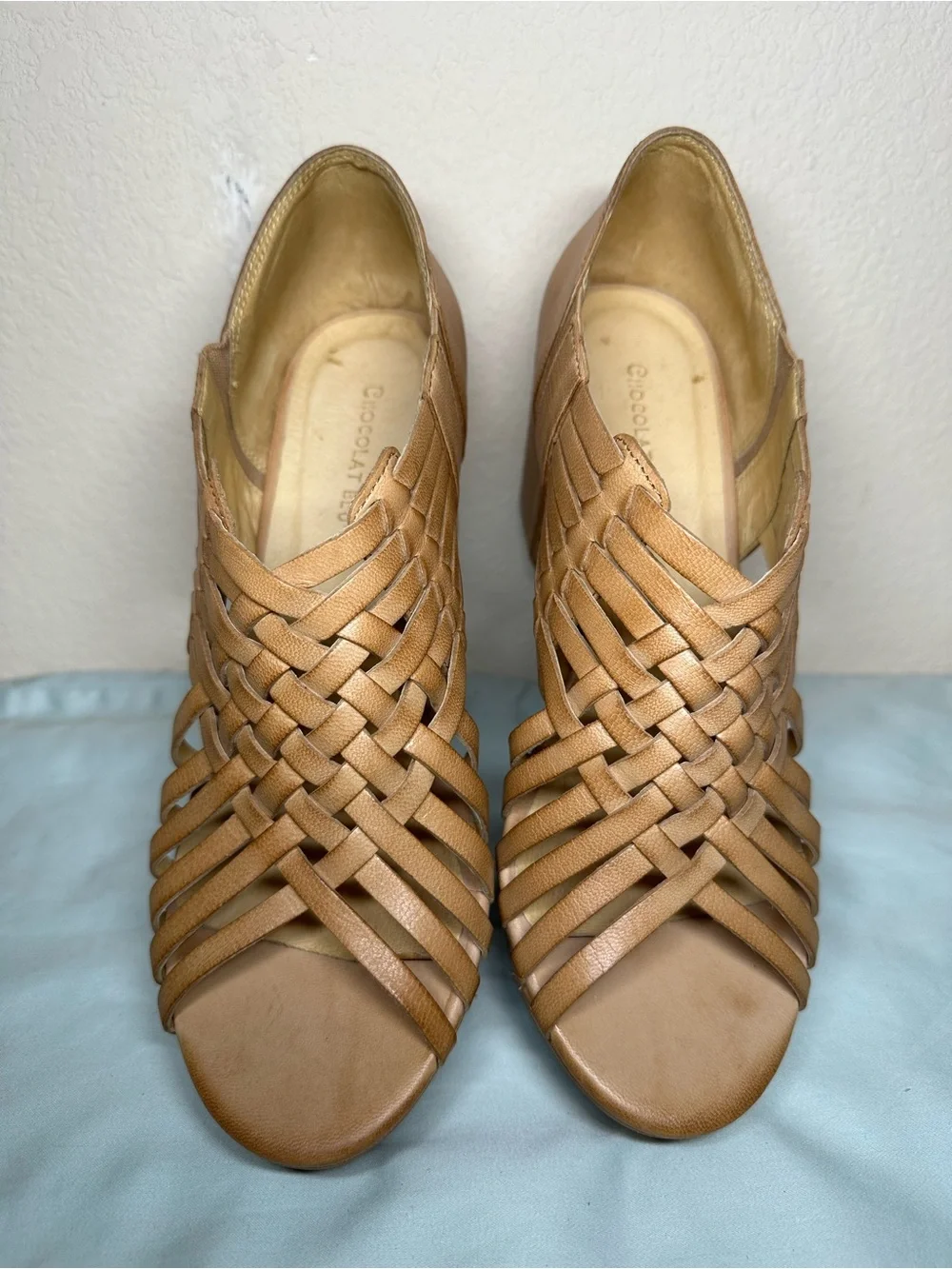 Chocolat Blu Woven Tan Platform Wedges